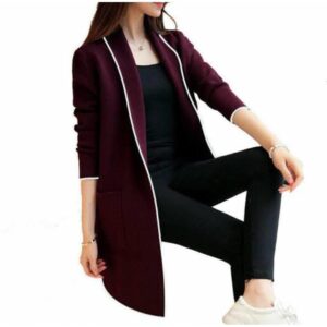 women stitched fleece plain Lapel coat