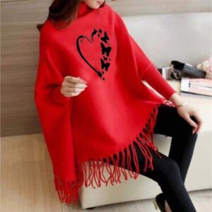 women fleece printed poncho